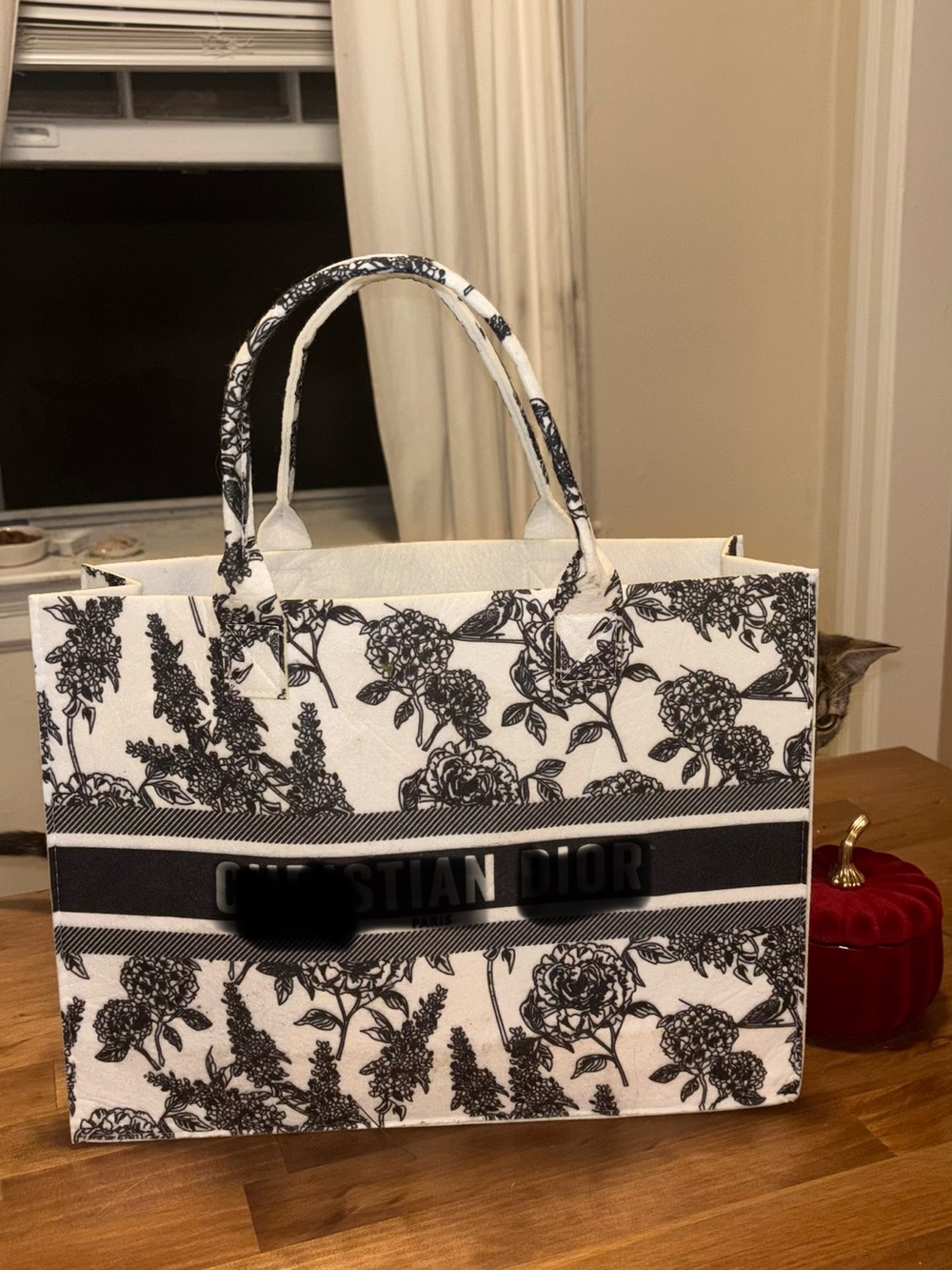 FELT fabric Black & White Floral Tote Bag